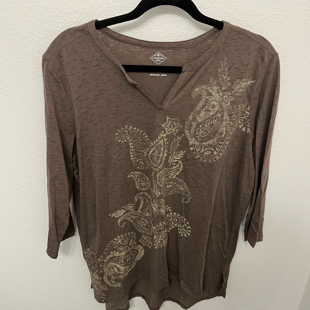 St. John's Bay Brown Graphic Blouse with Relaxed Fit